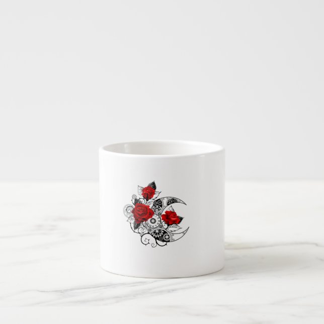 Mechanical Crescent with Red Roses Espresso Cup (Front)