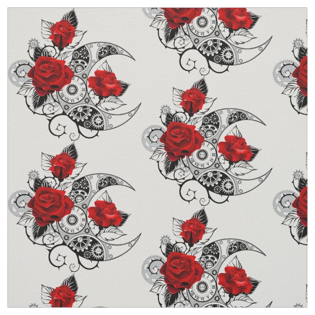 Mechanical Crescent with Red Roses Fabric (Swatch)
