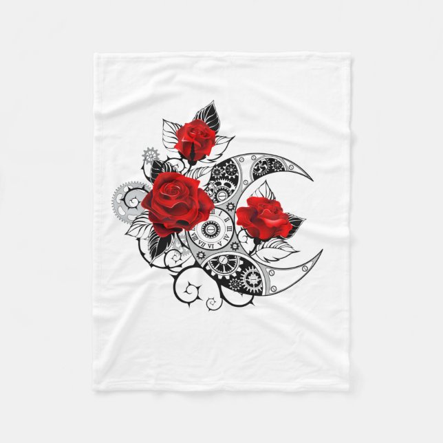 Mechanical Crescent with Red Roses Fleece Blanket (Front)