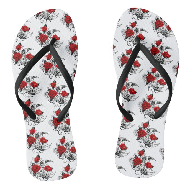Mechanical Crescent with Red Roses Flip Flops (Footbed)
