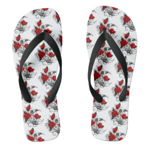 Mechanical Crescent with Red Roses Flip Flops