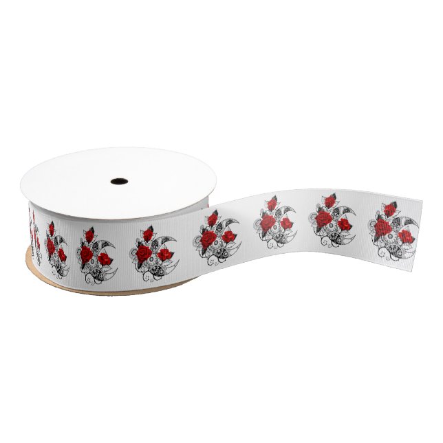 Mechanical Crescent with Red Roses Grosgrain Ribbon (Spool)