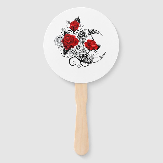 Mechanical Crescent with Red Roses Hand Fan (Front)