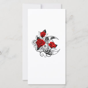 Mechanical Crescent with Red Roses Holiday Card