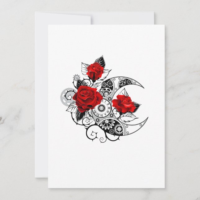 Mechanical Crescent with Red Roses Holiday Card (Front)