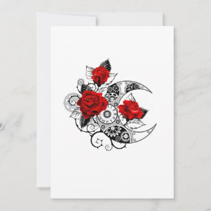 Mechanical Crescent with Red Roses Holiday Card
