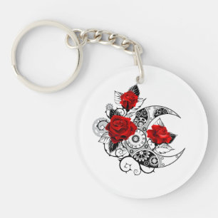 Mechanical Crescent with Red Roses Keychain