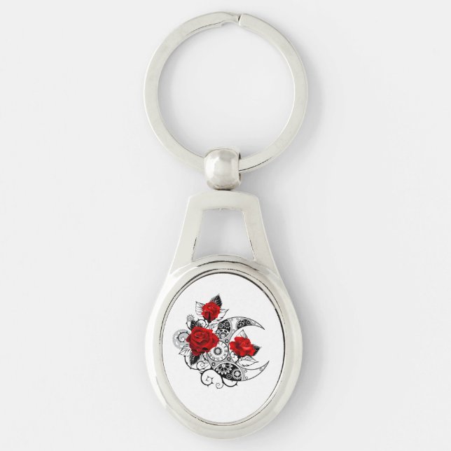 Mechanical Crescent with Red Roses Keychain (Front)