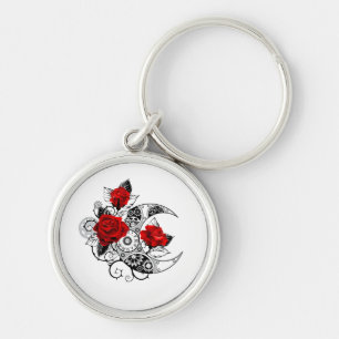 Mechanical Crescent with Red Roses Keychain