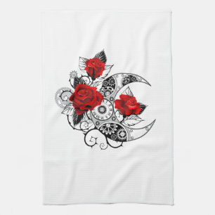Mechanical Crescent with Red Roses Kitchen Towel