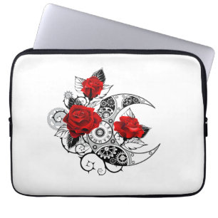 Mechanical Crescent with Red Roses Laptop Sleeve