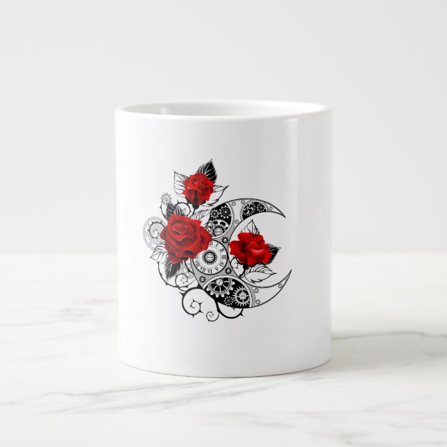 Mechanical Crescent with Red Roses Large Coffee Mug (Front)