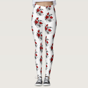 Mechanical Crescent with Red Roses Leggings
