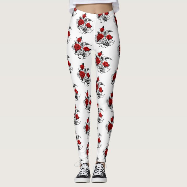 Mechanical Crescent with Red Roses Leggings (Front)