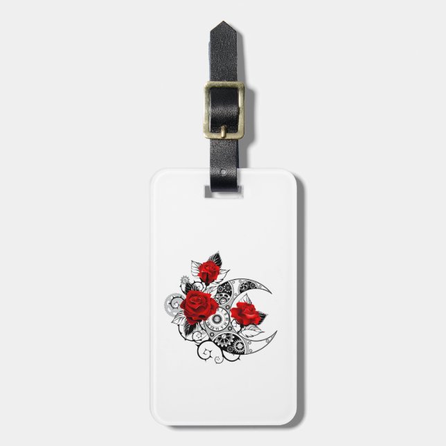Mechanical Crescent with Red Roses Luggage Tag (Front Vertical)