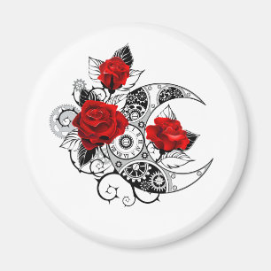 Mechanical Crescent with Red Roses Magnet