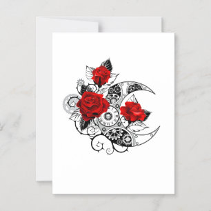 Mechanical Crescent with Red Roses Magnetic Invitation