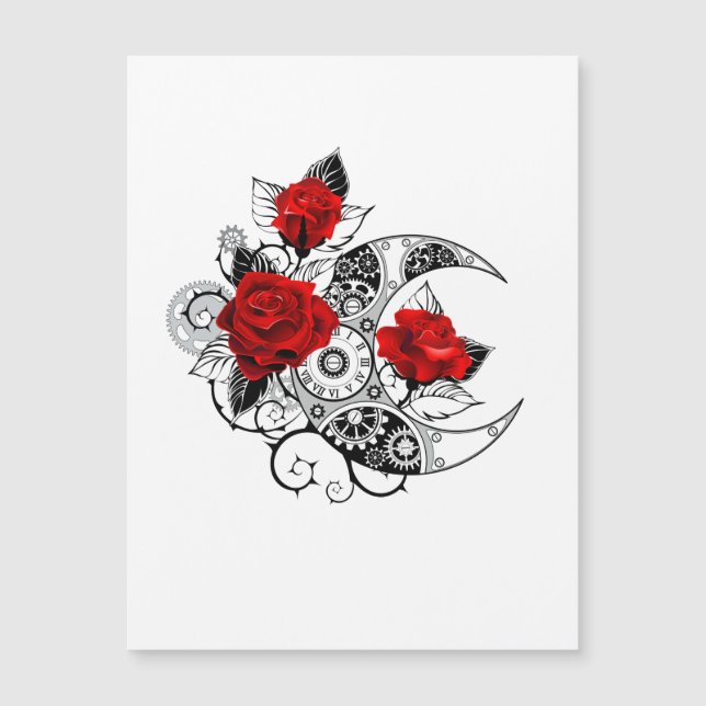 Mechanical Crescent with Red Roses Magnetic Invitation (Front)