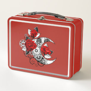 Mechanical Crescent with Red Roses Metal Lunch Box