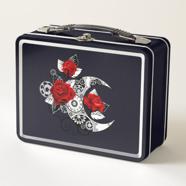 Mechanical Crescent with Red Roses Metal Lunch Box (Front)