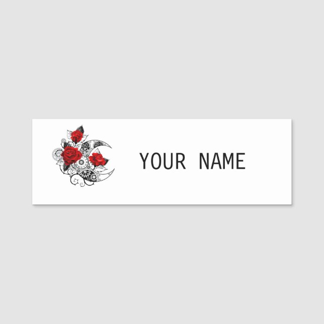 Mechanical Crescent with Red Roses Name Tag (Front)