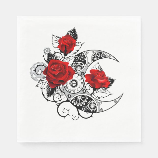 Mechanical Crescent with Red Roses Napkin (Front)
