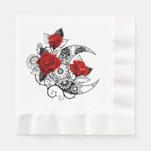 Mechanical Crescent with Red Roses Napkin