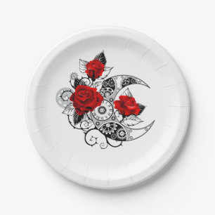 Mechanical Crescent with Red Roses Paper Plate