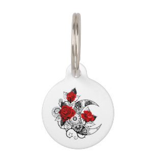 Mechanical Crescent with Red Roses Pet Tag