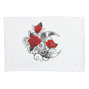 Mechanical Crescent with Red Roses Pillowcase