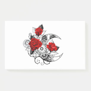 Mechanical Crescent with Red Roses Post-it Notes