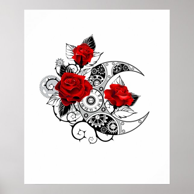 Mechanical Crescent with Red Roses Poster (Front)