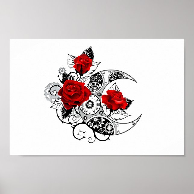 Mechanical Crescent with Red Roses Poster (Front)