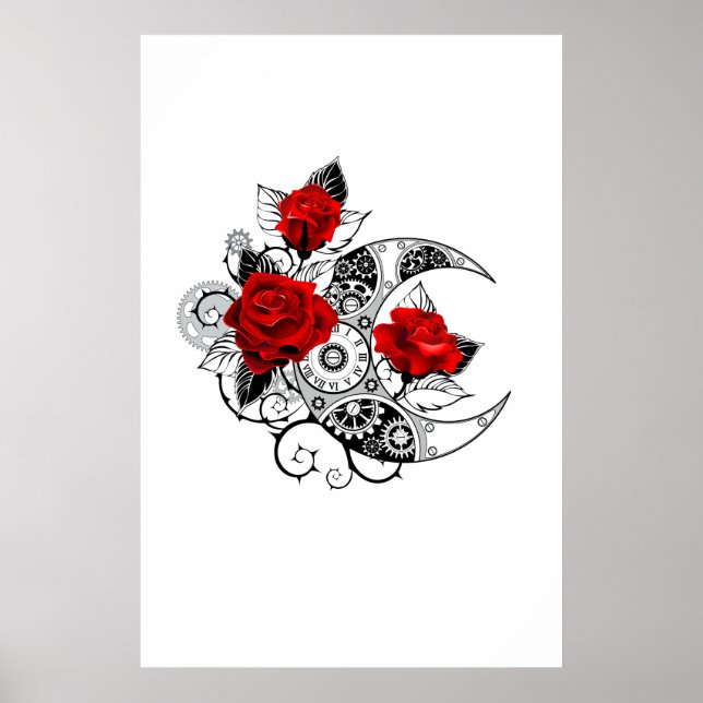 Mechanical Crescent with Red Roses Poster (Front)