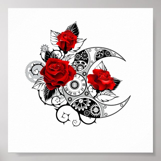 Mechanical Crescent with Red Roses Poster (Front)