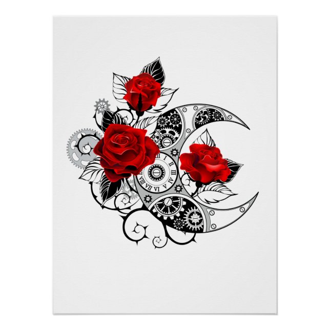 Mechanical Crescent with Red Roses Poster (Front)