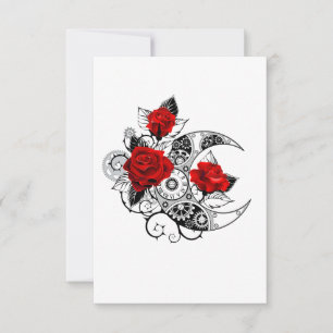 Mechanical Crescent with Red Roses RSVP Card