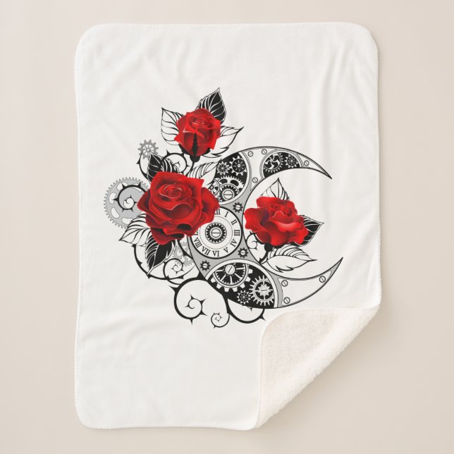 Mechanical Crescent with Red Roses Sherpa Blanket (Front)