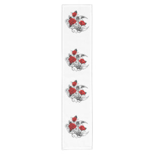 Mechanical Crescent with Red Roses Short Table Runner
