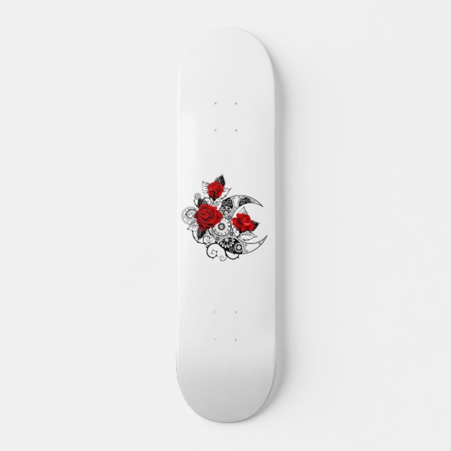 Mechanical Crescent with Red Roses Skateboard (Front)