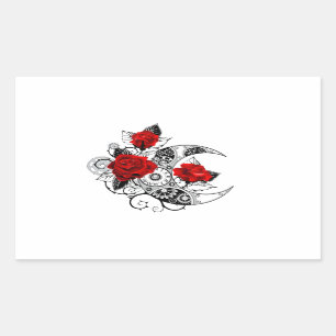 Mechanical Crescent with Red Roses Sticker