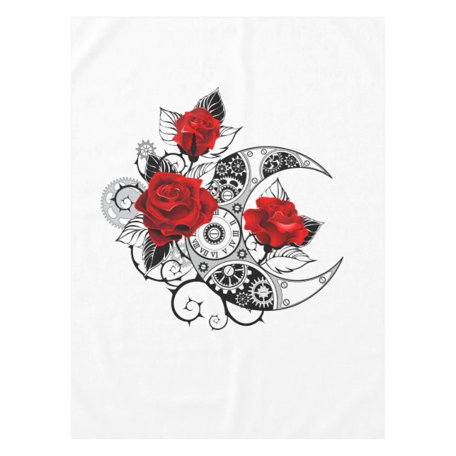 Mechanical Crescent with Red Roses Tablecloth (Front)