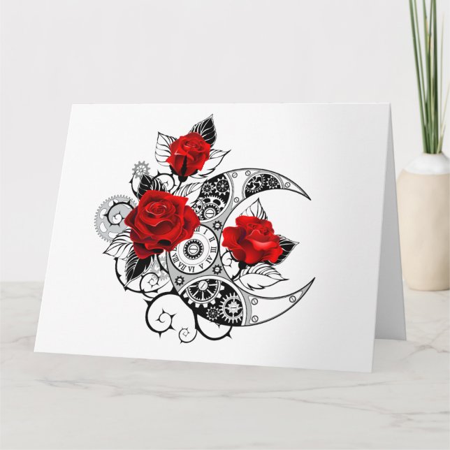 Mechanical Crescent with Red Roses Thank You Card (Front)