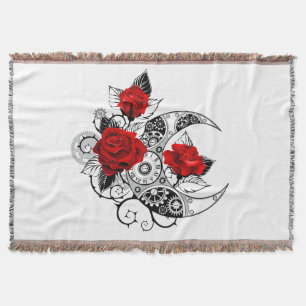 Mechanical Crescent with Red Roses Throw Blanket