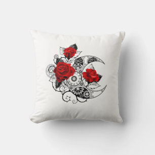 Mechanical Crescent with Red Roses Throw Pillow
