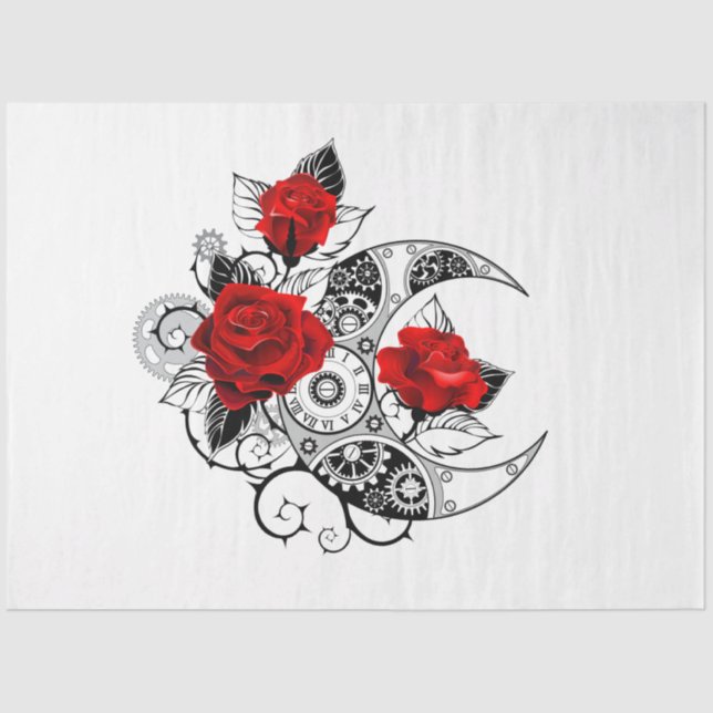 Mechanical Crescent with Red Roses Tissue Paper (Front)