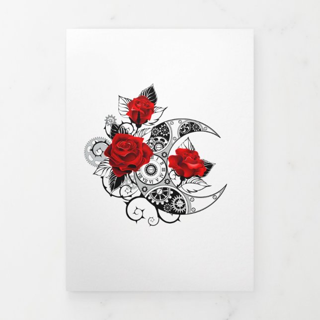 Mechanical Crescent with Red Roses Tri-Fold Announcement (Cover)