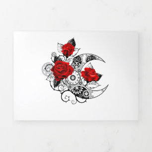 Mechanical Crescent with Red Roses Tri-Fold Card