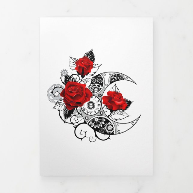 Mechanical Crescent with Red Roses Tri-Fold Invitation (Cover)