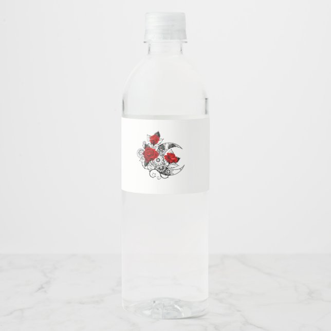 Mechanical Crescent with Red Roses Water Bottle Label (Front)